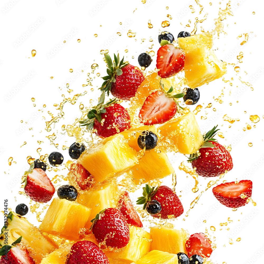 Fruit Salad of Pineapple Papaya and Strawberries Isolated on Transparent Background Fruit Salad of Pineapple Papaya and Strawberries Isolated on Transparent Background