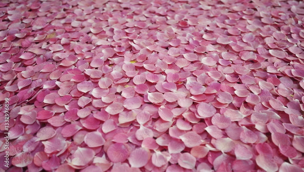 Fototapeta premium A delicate pile of soft pink rose petals beautifully laying on the ground