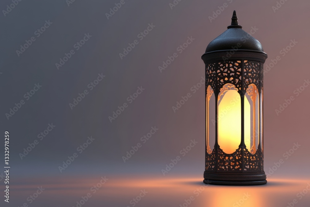 A glowing decorative lantern illuminated against a gradient background A glowing decorative lantern illuminated against a gradient background
