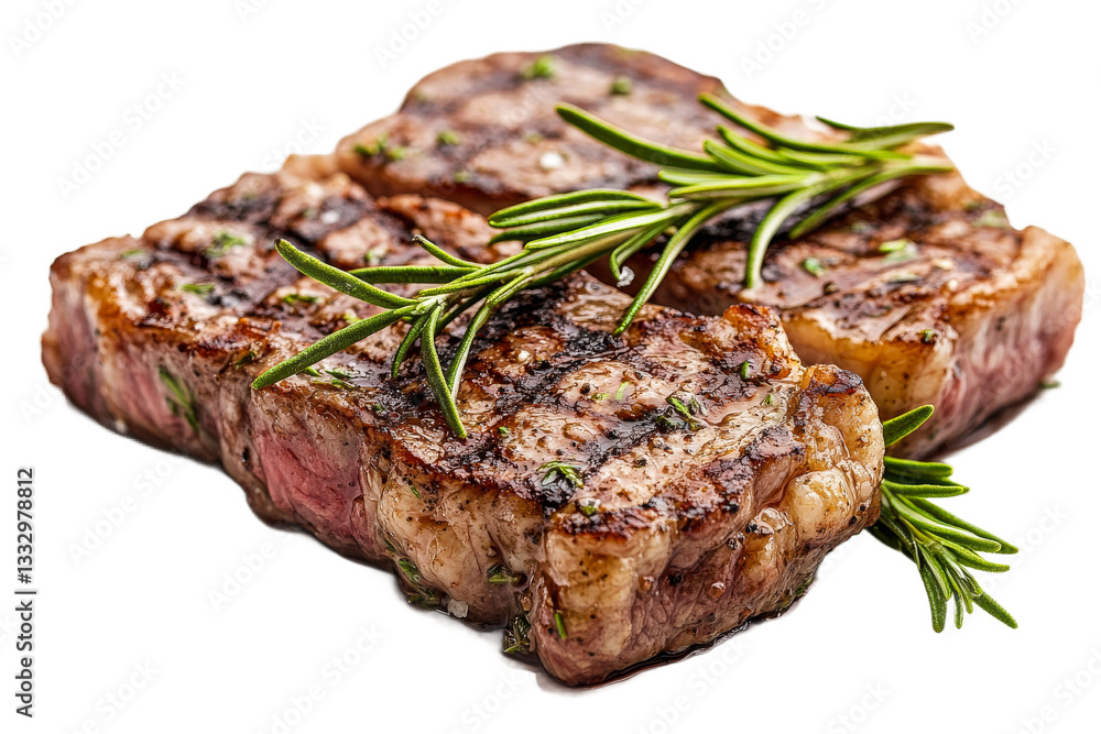 Grilled steak with rosemary sprigs, barbecue cooking, culinary dish, cut out transparent Grilled steak with rosemary sprigs, barbecue cooking, culinary dish, cut out transparent