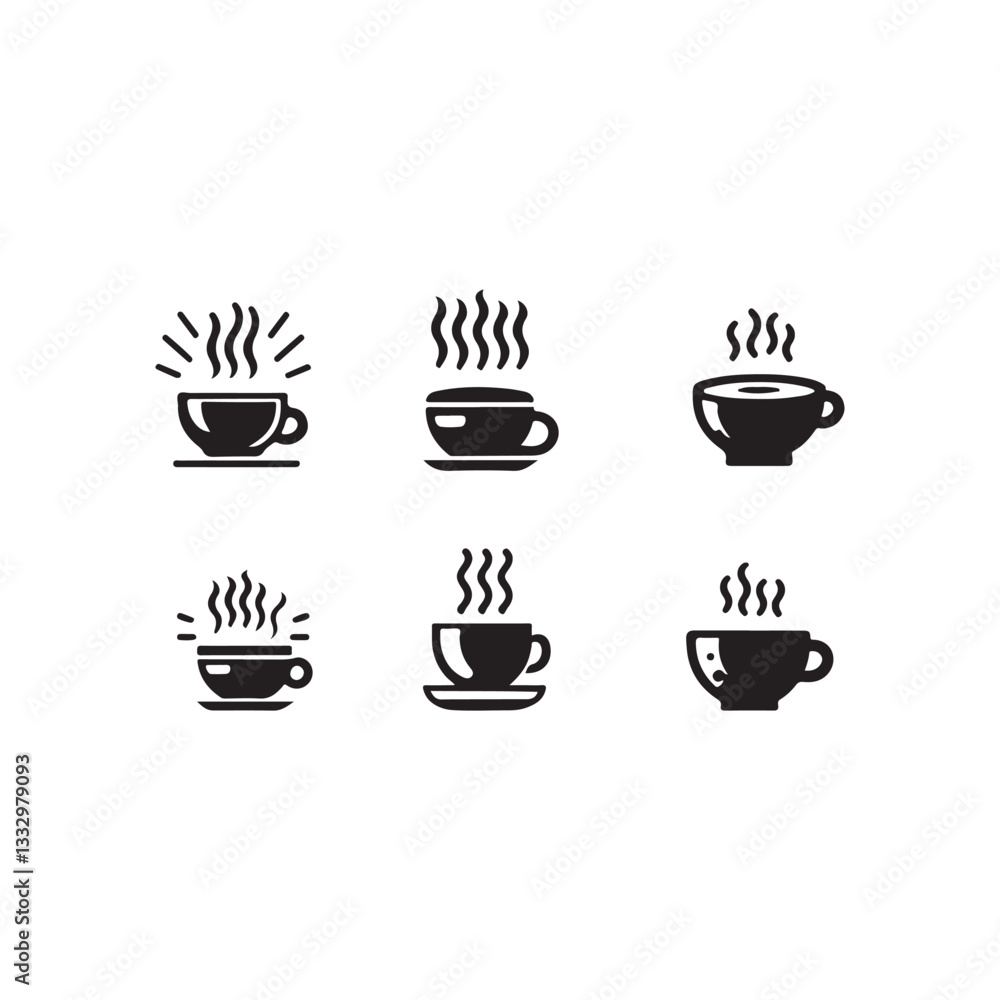 coffee cup icon SET VECTOR SILHOUETEE.Set of four simple black and white coffee cup icons. coffee cup icon SET VECTOR SILHOUETEE.Set of four simple black and white coffee cup icons.