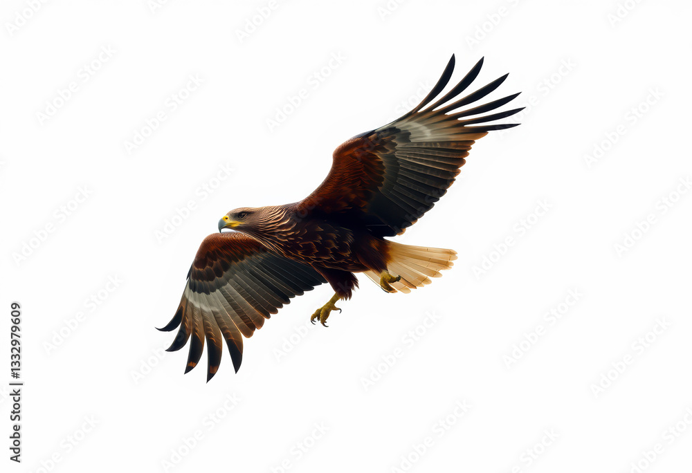Obraz premium Eagle displays incredible wingspan while soaring effortlessly against a clean backdrop, showcasing its strength and elegance in the air.