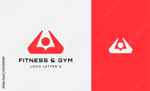 Logo Fitness letter A with Gym equipment concept. Dumbble, bumble, kettlebell concept. Fitness, health, body builder logo design template.