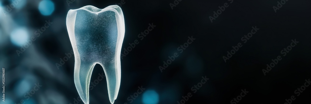 An artistic depiction of a tooth, illustrating the importance of dental health and hygiene through a visually captivating aesthetic that combines clarity and beauty.