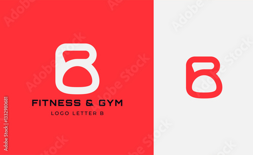 Logo Fitness letter B with Gym equipment concept. Dumbble, bumble, kettlebell concept. Fitness, health, body builder logo design template.