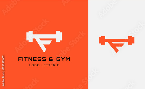 Logo Fitness letter F with Gym equipment concept. Dumbble, bumble, kettlebell concept. Fitness, health, body builder logo design template.