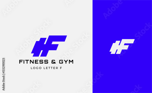 Logo Fitness letter F with Gym equipment concept. Dumbble, bumble, kettlebell concept. Fitness, health, body builder logo design template.