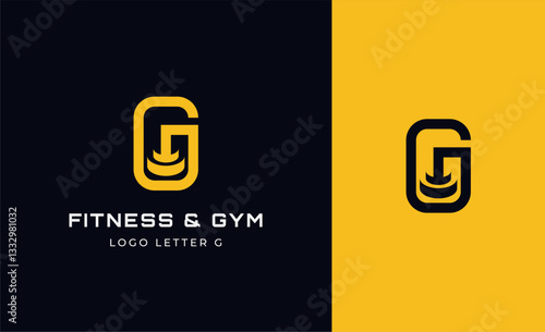 Logo Fitness letter G with Gym equipment concept. Dumbble, bumble, kettlebell concept. Fitness, health, body builder logo design template.