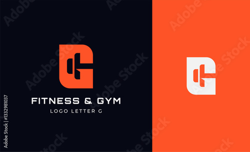 Logo Fitness letter G with Gym equipment concept. Dumbble, bumble, kettlebell concept. Fitness, health, body builder logo design template.