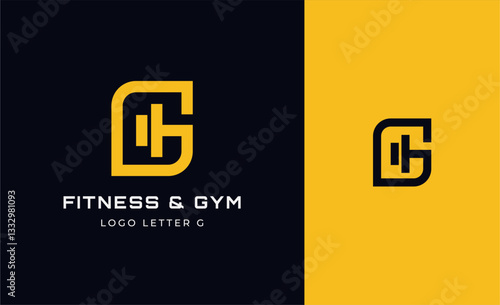 Logo Fitness letter G with Gym equipment concept. Dumbble, bumble, kettlebell concept. Fitness, health, body builder logo design template.