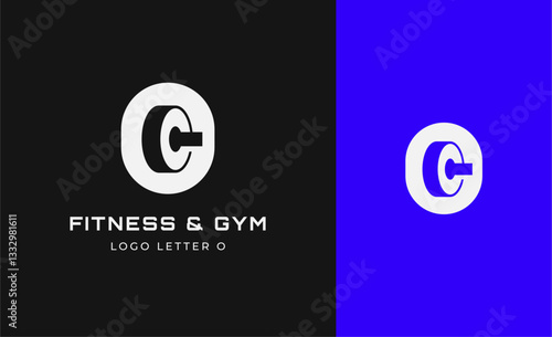 Logo Fitness letter O with Gym equipment concept. Dumbble, bumble, kettlebell concept. Fitness, health, body builder logo design template.