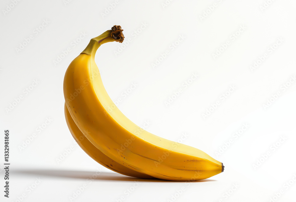 Bright yellow banana rests on an unadorned white background, highlighting its natural curves and freshness while inviting culinary possibilities. Bright yellow banana rests on an unadorned white background, highlighting its natural curves and freshness while inviting culinary possibilities.