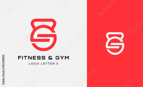 Logo Fitness letter S with Gym equipment concept. Dumbble, bumble, kettlebell concept. Fitness, health, body builder logo design template.
