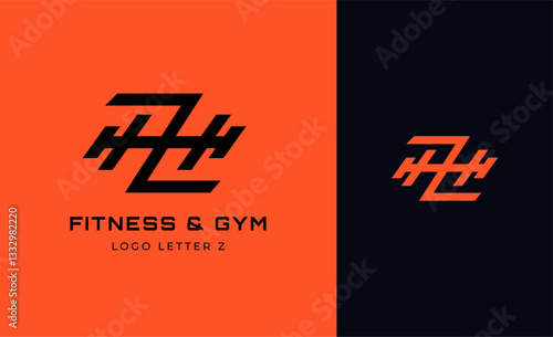 Logo Fitness letter Z with Gym equipment concept. Dumbble, bumble, kettlebell concept. Fitness, health, body builder logo design template.