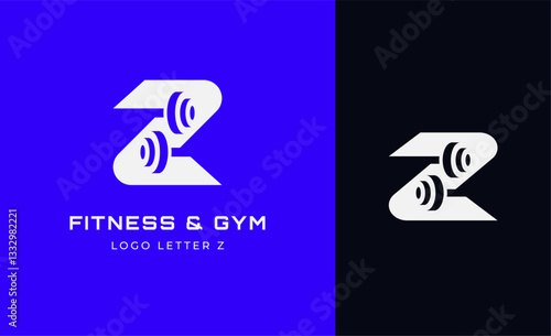 Logo Fitness letter Z with Gym equipment concept. Dumbble, bumble, kettlebell concept. Fitness, health, body builder logo design template.