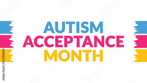 Autism Acceptance Month text with side lines on a White background. Which is observed every year in April to celebrate Autism Acceptance Month