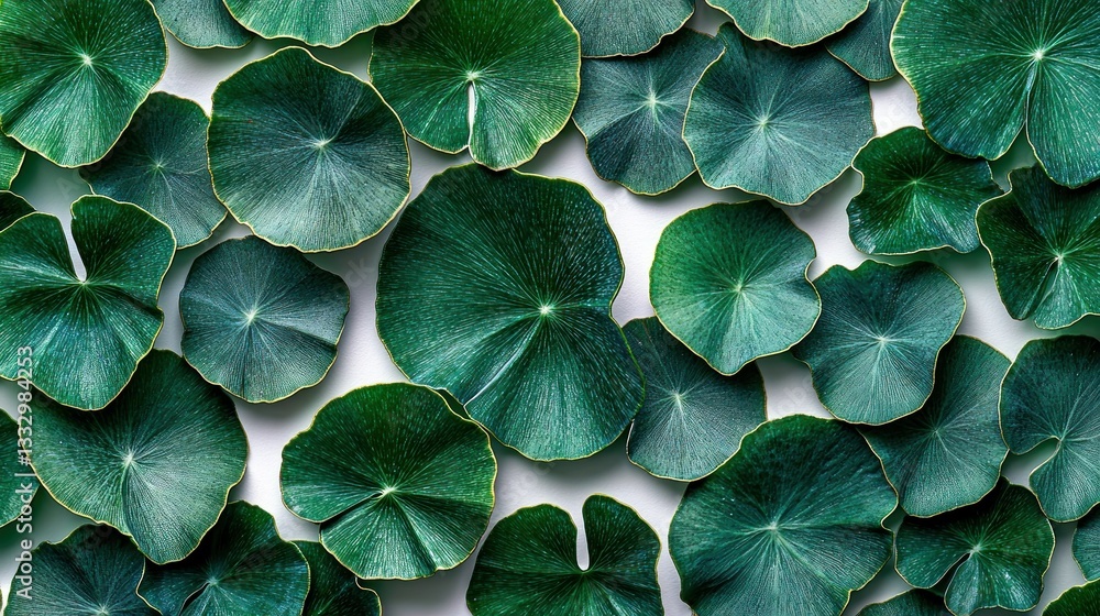 Obraz premium Lush greenery of round, vibrant green leaves arranged on a clean white surface