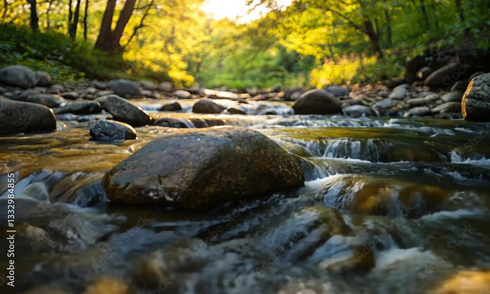 Serene River Flowing Through Lush Forest Serene River Flowing Through Lush Forest