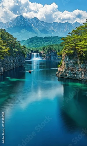 Mountain Lake Waterfall Scenic Beauty