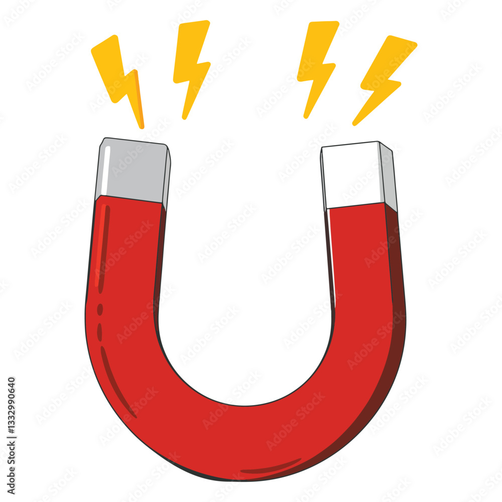 Red Horseshoe Magnet with Lightning Bolt Symbol Red Horseshoe Magnet with Lightning Bolt Symbol