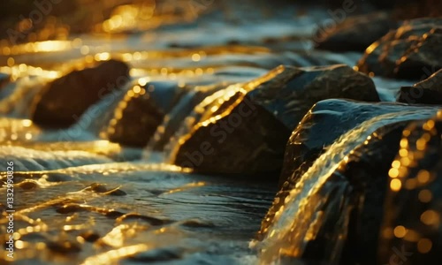 Wallpaper Mural Golden Hour Stream: Cascading Waters and Rocks Torontodigital.ca