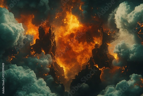 Fiery Volcanic Eruption for Dark Cloudscape.