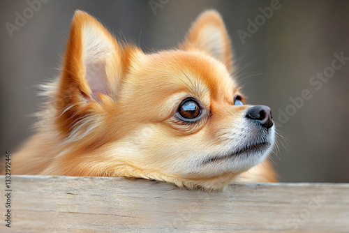 Chihuahua resting on wood, looking thoughtful, outdoor setting, for pet lovers