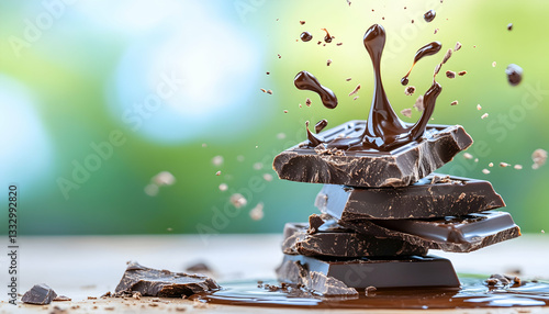Chocolate Bar Splash on Background, Dessert, Food