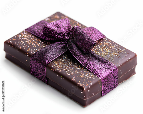Chocolate Gift Box with Purple Bow, Isolated