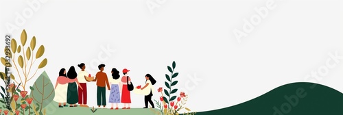 Obraz na płótnie An engaging illustration of a diverse crowd of individuals interacting and participating in a communal activity, symbolizing collaboration, community, and shared experiences. w salonie