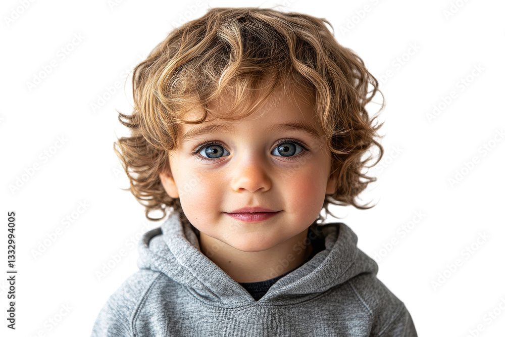 Cute child portrait with curly hair and blue eyes, cut out transparent Cute child portrait with curly hair and blue eyes, cut out transparent