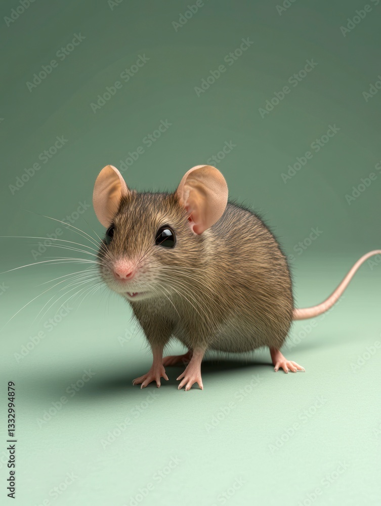 Cute Brown Mouse Standing on Light Green Background Close Up View Cute Brown Mouse Standing on Light Green Background Close Up View