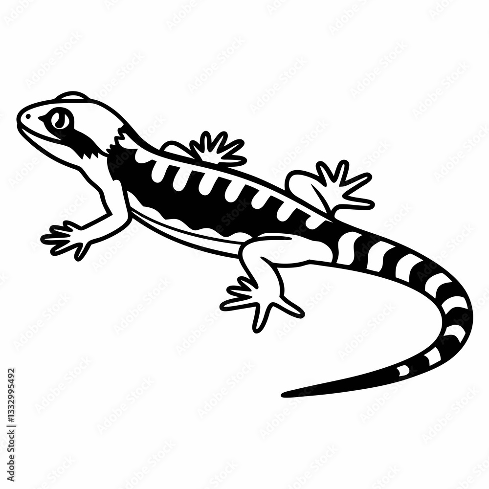 Naklejka premium a black and white illustration of a gecko. The gecko has detailed scales and patterns