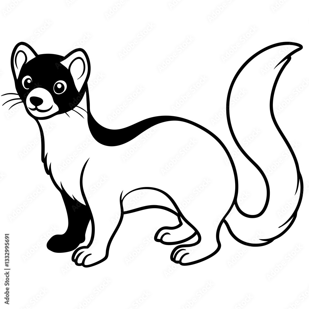 Fototapeta premium a black and white cartoon of a stoat stands with a friendly smile, showcasing its elegant posture vector illustration