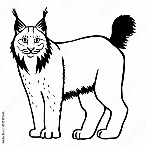 a drawing of a bobcat with distinctive ear tufts and a short tail, standing elegantly vector illustration