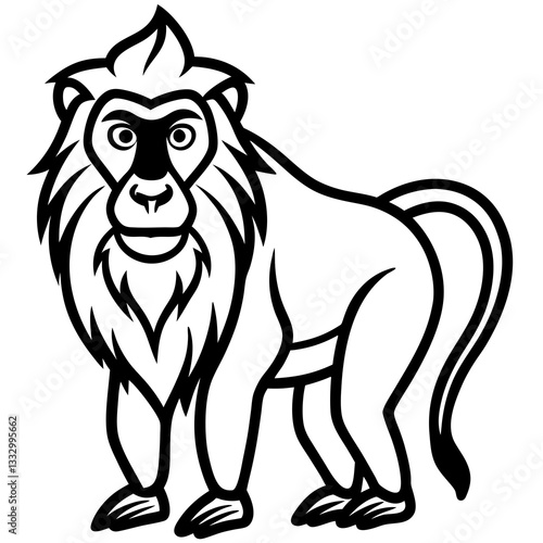 a detailed illustration of a lion-tailed macaque monkey, with a focus on its unique features and character