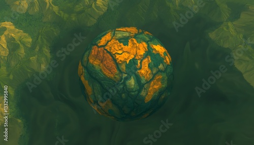 Fractured Planet for Aerial View, Lush Landscape.