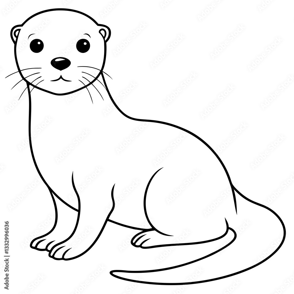 a cute otter in black and white illustration. The otter is sitting and looking at the viewer a cute otter in black and white illustration. The otter is sitting and looking at the viewer