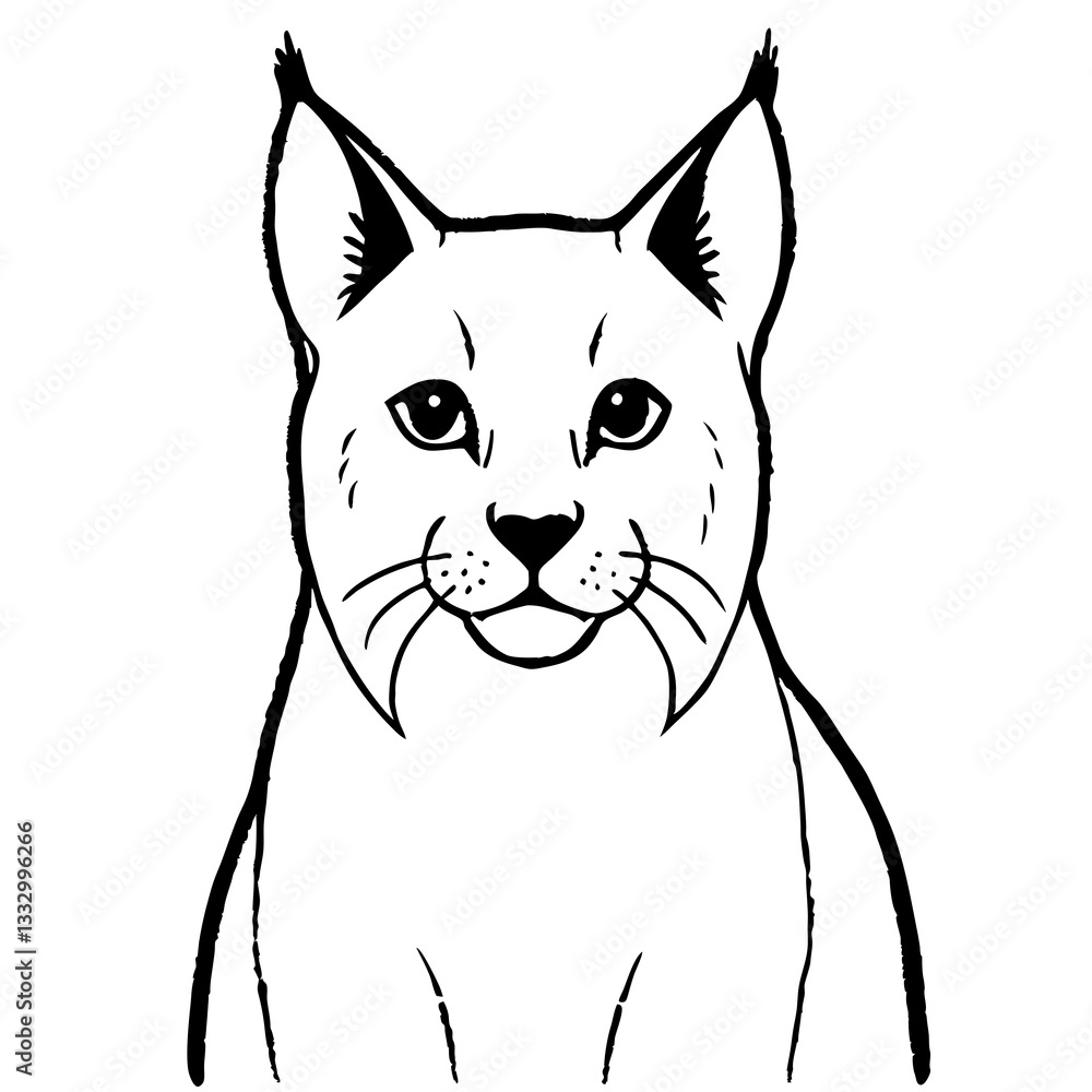 Obraz premium a monochrome illustration of a lynx, staring directly at the viewer, its features clearly defined