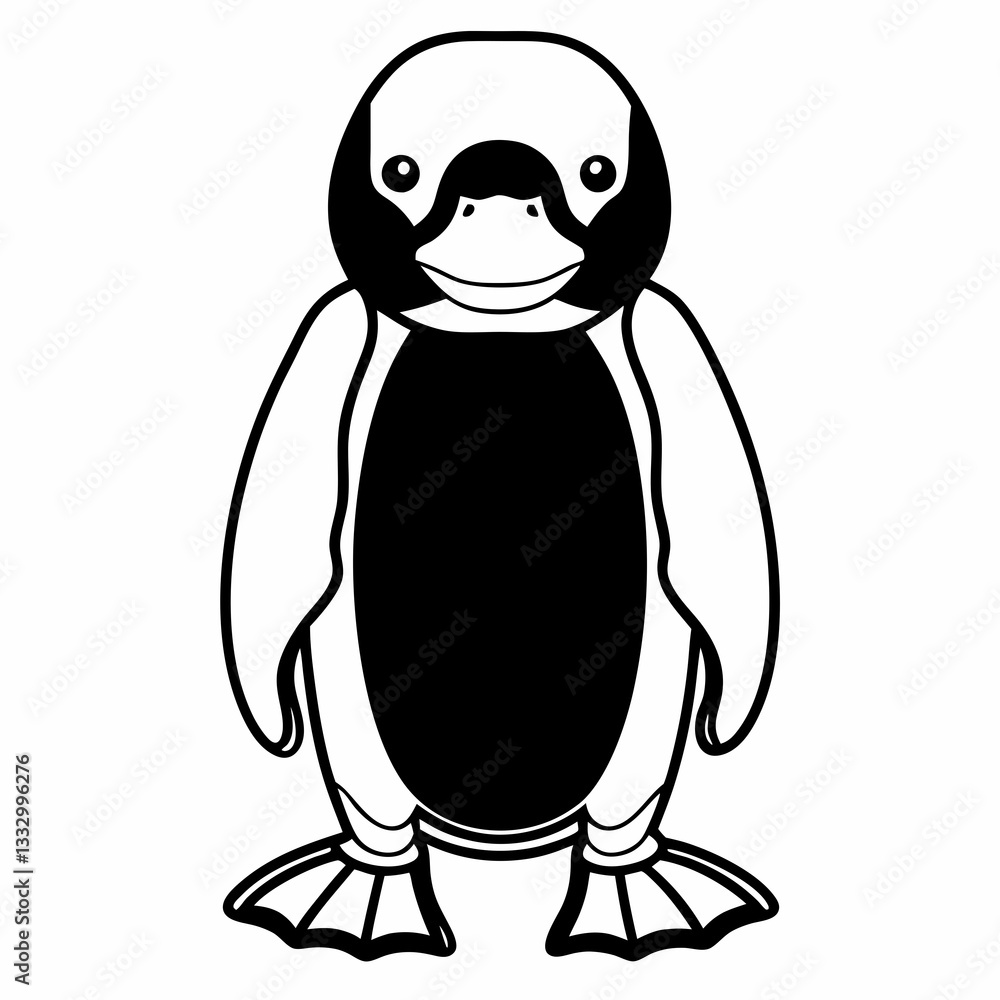Fototapeta premium a cute penguin cartoon with a black and white design, standing facing the viewer vector illustration