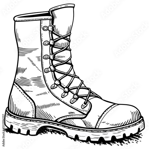 Military boot in sketch style on a textured background  