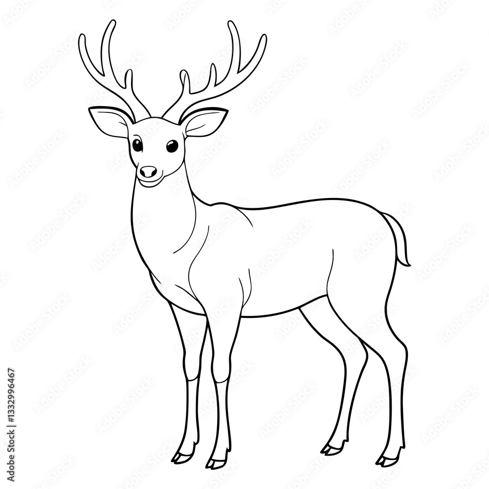 an outlined illustration of a deer with impressive antlers standing gracefully. The drawing captures the elegance of the animal in a simple, artistic style an outlined illustration of a deer with impressive antlers standing gracefully. The drawing captures the elegance of the animal in a simple, artistic style