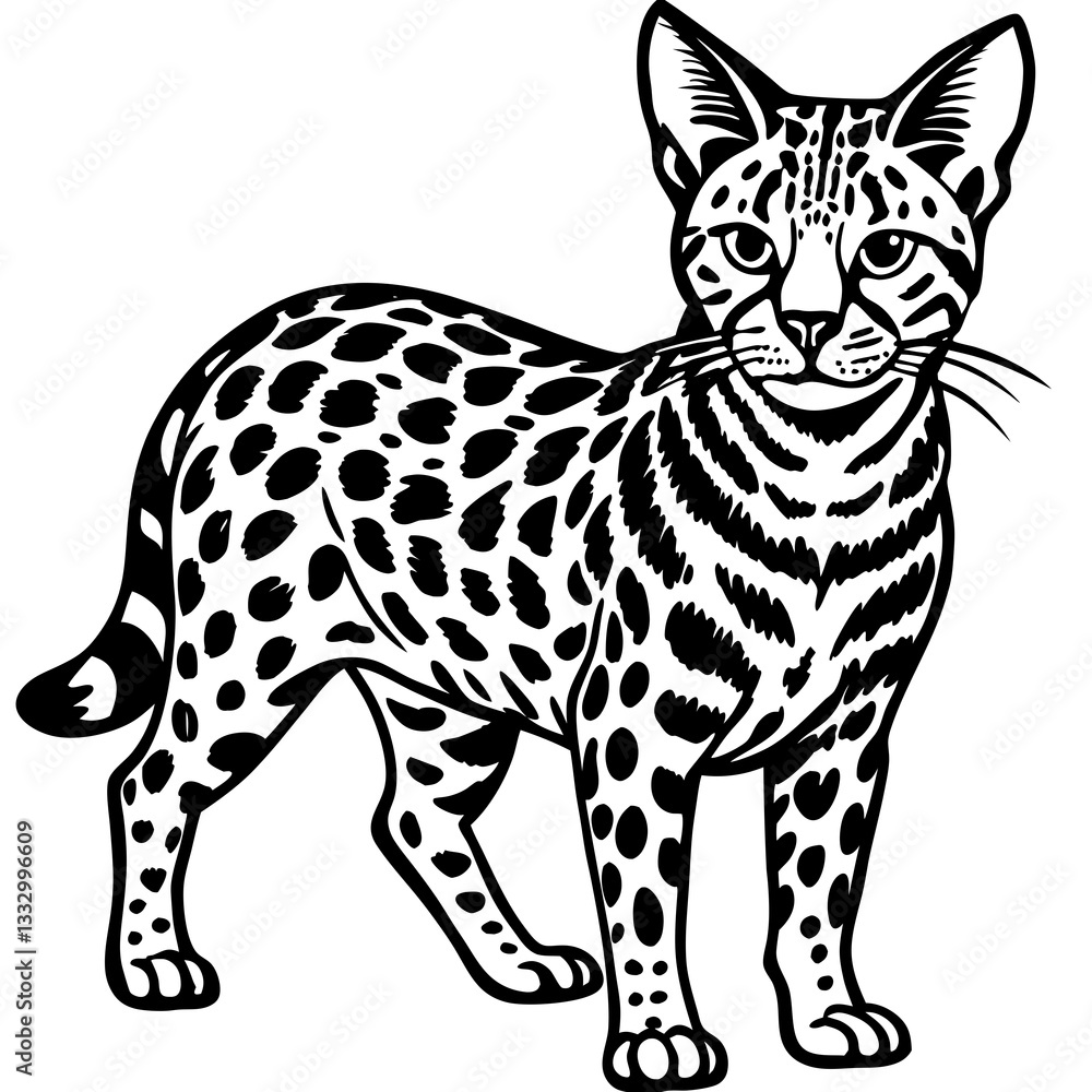 a beautiful serval cat with a spotted coat standing vector illustration a beautiful serval cat with a spotted coat standing vector illustration