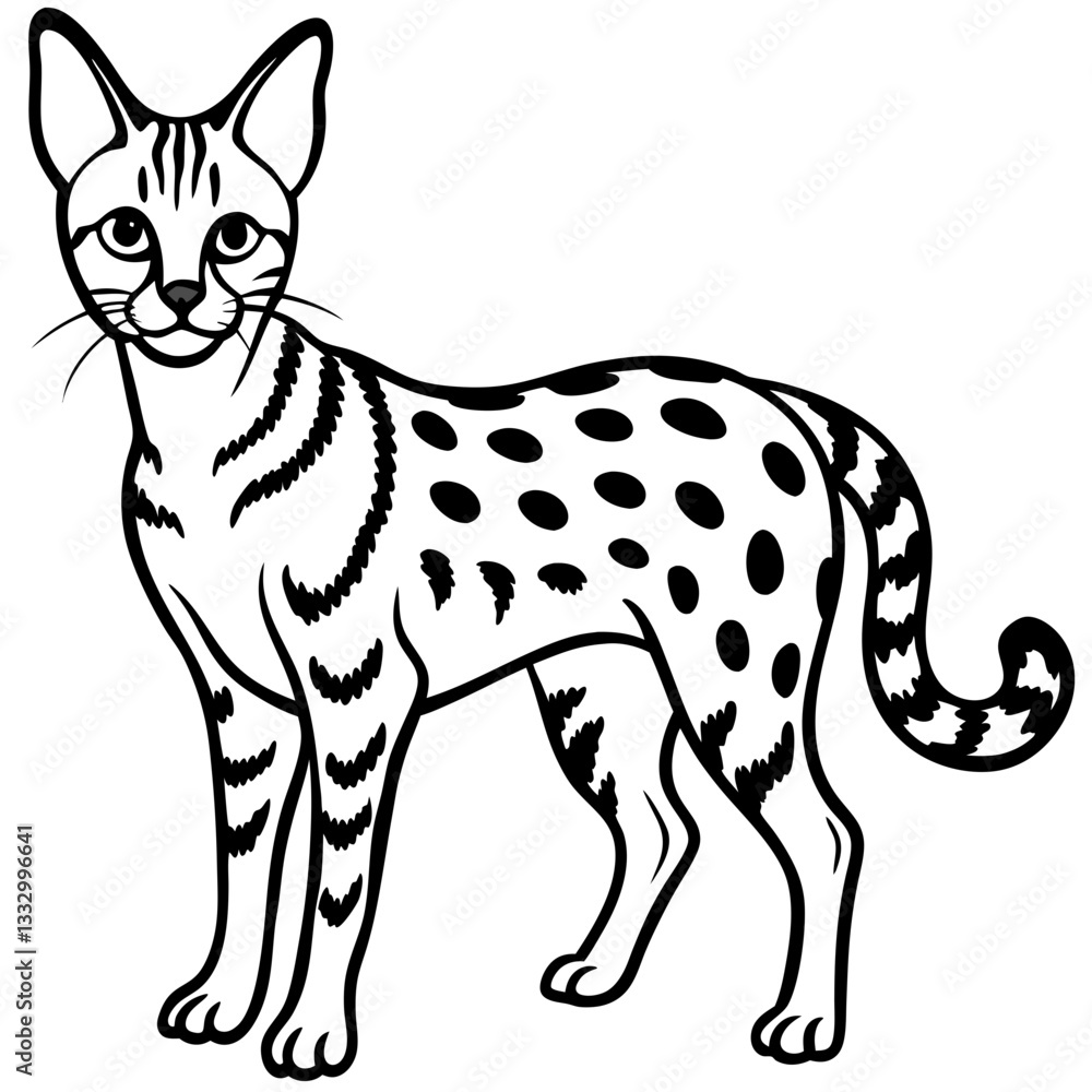Fototapeta premium a beautiful serval cat outline illustration with spots and stripes