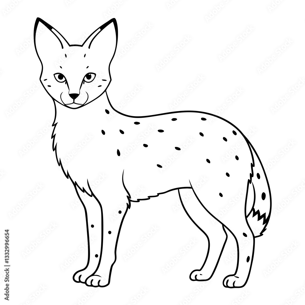 Obraz premium a serval cat outline, an artistic depiction of the wild animal with striking black spots vector illustration