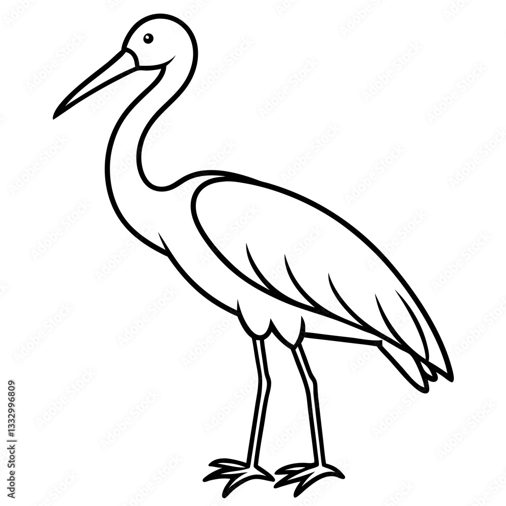 Fototapeta premium a simple line drawing of a long-legged bird, showcasing its elegant form and posture vector illustration