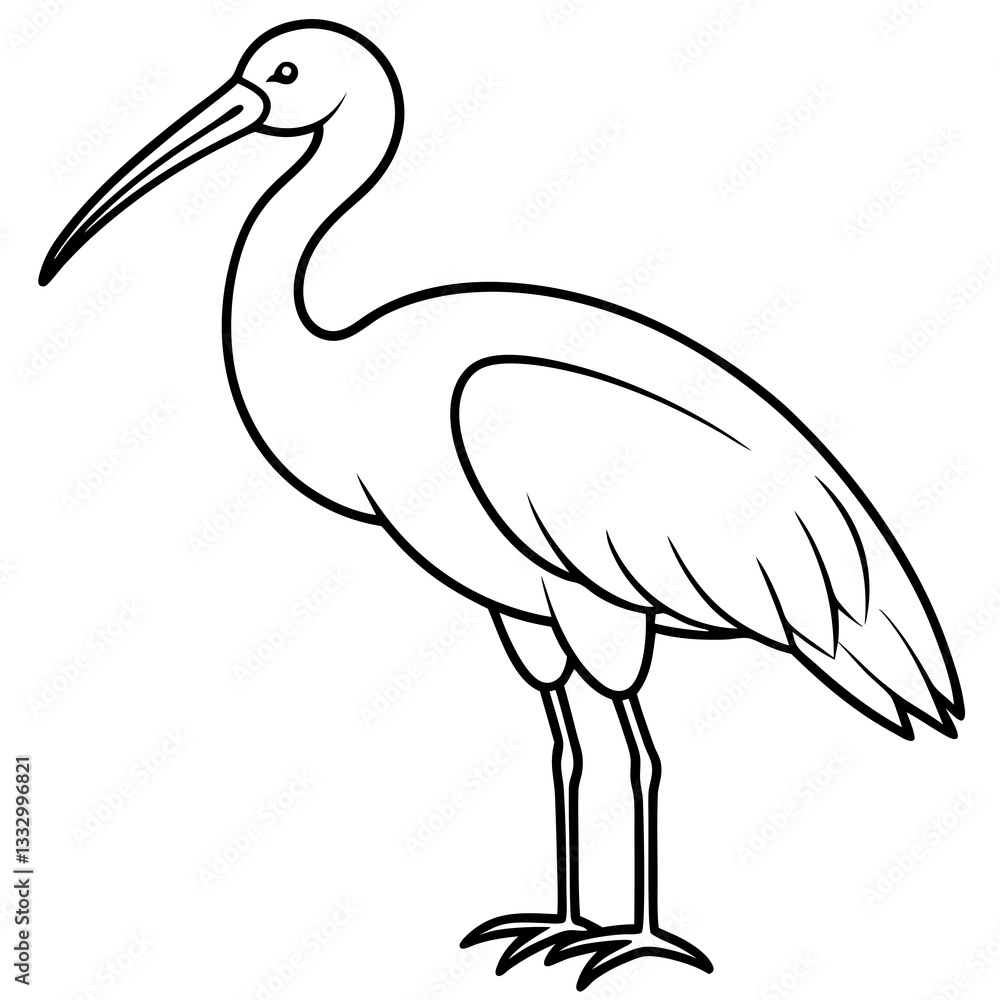 Obraz premium a graceful ibis bird drawn with bold outlines against. The bird has a long, curved beak vector illustration