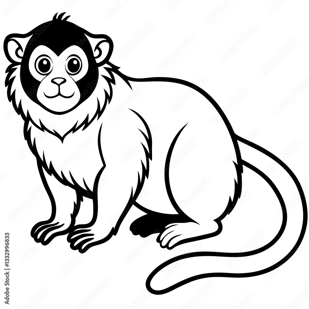 an adorable monkey with black and white fur, sitting and looking forward vector illustration an adorable monkey with black and white fur, sitting and looking forward vector illustration