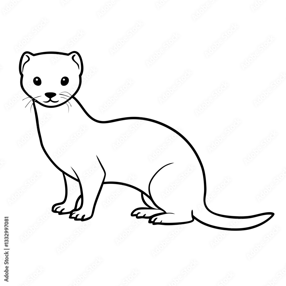 an outlined drawing of a cute, slender weasel with a friendly expression vector illustration an outlined drawing of a cute, slender weasel with a friendly expression vector illustration