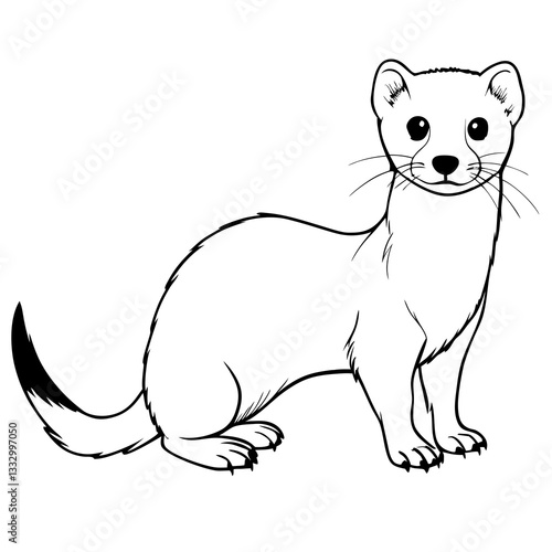 a cute ermine illustration, featuring a playful, furry creature, depicted with black and white ink, it has a friendly, inquisitive expression vector illustration